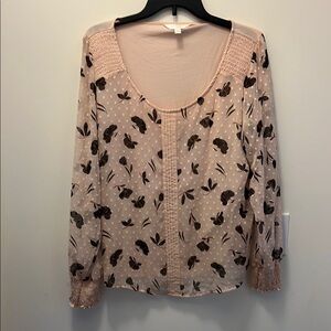 Lauren Conrad peach scooped neck floral top size Large